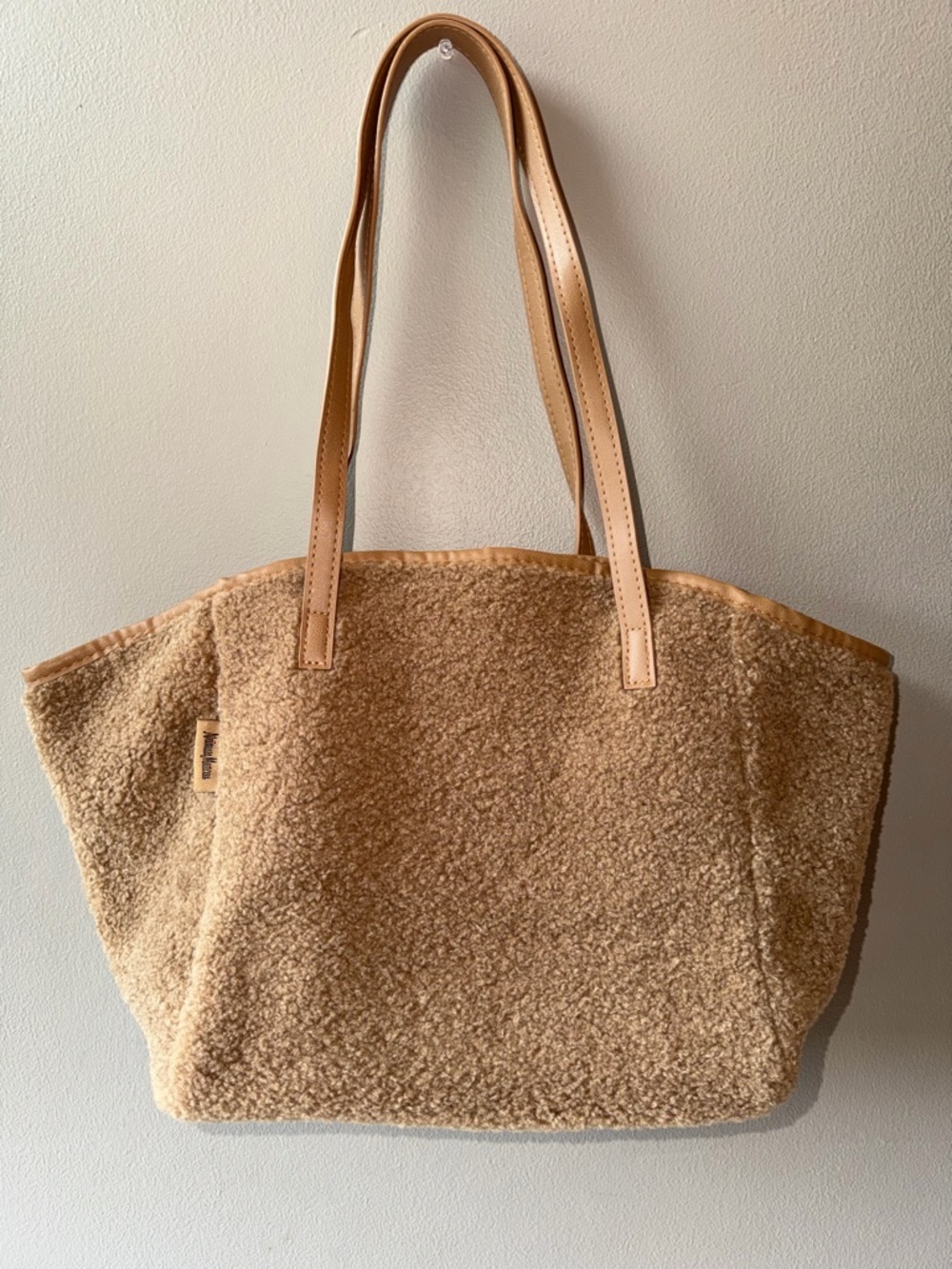 Neiman Marcus Tan Teddy Sherpa Faux Shearling Tote Bag